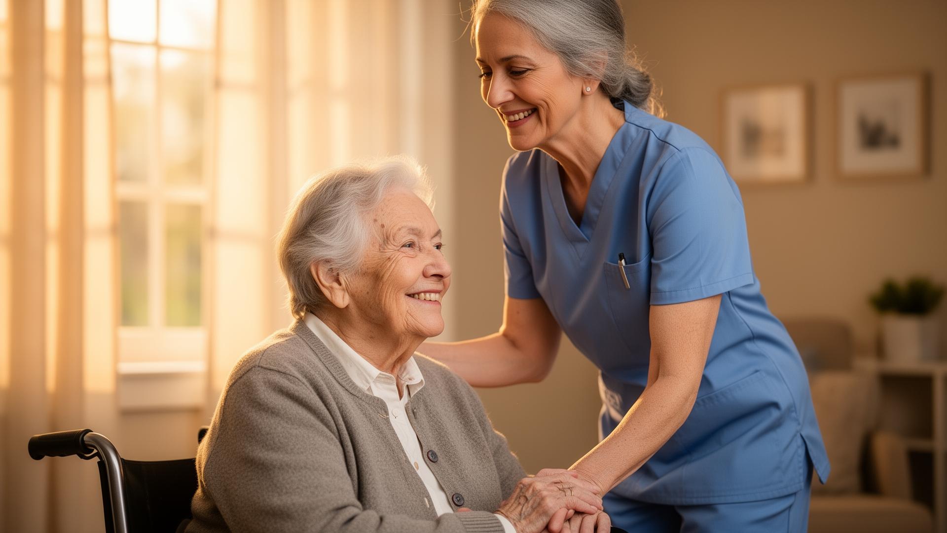 Caregiver supporting a senior resident